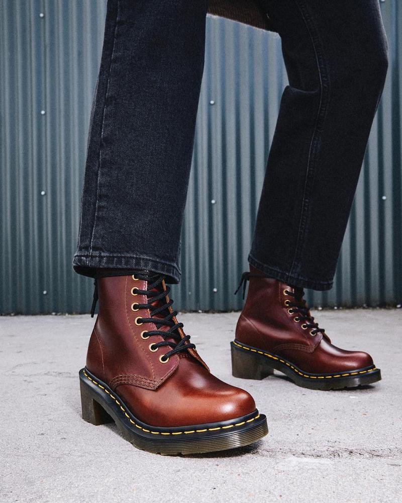 Women's Dr Martens Clemency Leather Heeled Heeled Boots Brown | AU 139RVD